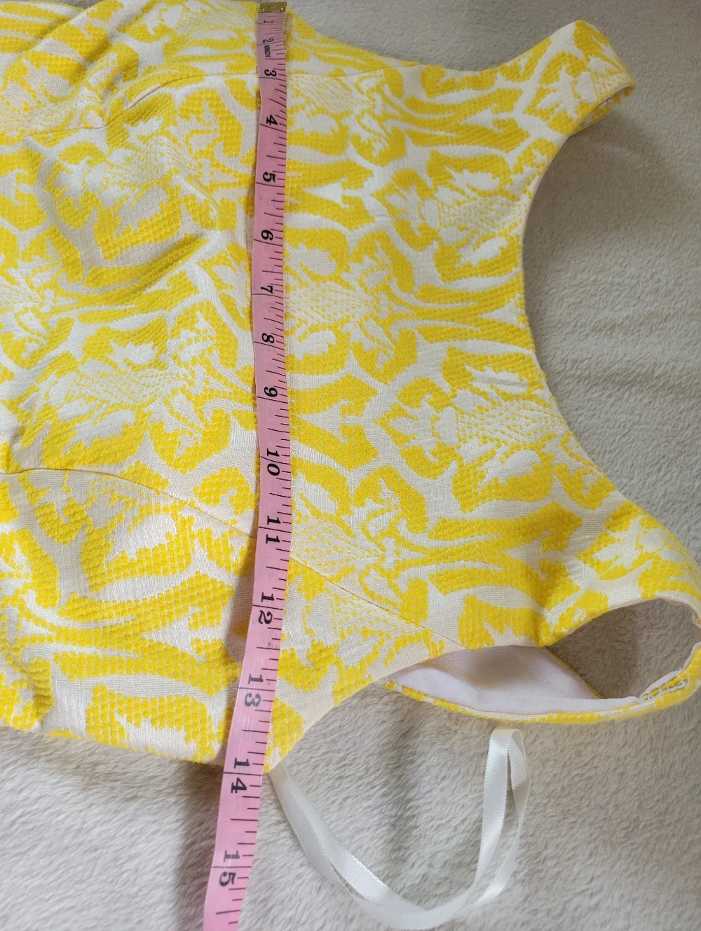 ✨️HP✨️Minuet | Yellow/White Damask Sleeveless Brocade Fit & Flare Dress (SIZE S) - Picture 13 of 15